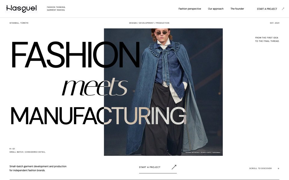 HASGUEL — Fashion meets manufacturing ana sayfa tasarımı